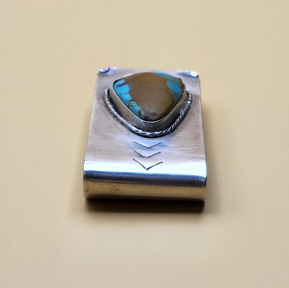 Native American Sterling and No. 8 Turquoise Money Clip - Picture 5 of 8
